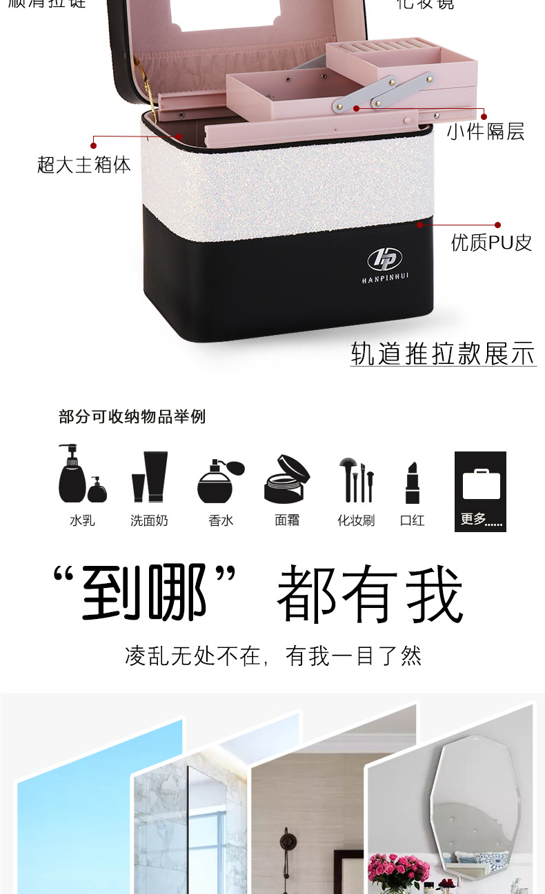 INS New Color Matching Large Capacity Cosmetic Bag Women's Portable and Simple Cosmetics Multi-Layer Storage Box Online Celebrity Suitcase Portable