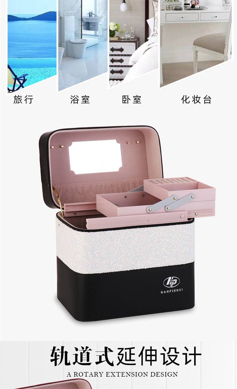 INS New Color Matching Large Capacity Cosmetic Bag Women's Portable and Simple Cosmetics Multi-Layer Storage Box Online Celebrity Suitcase Portable