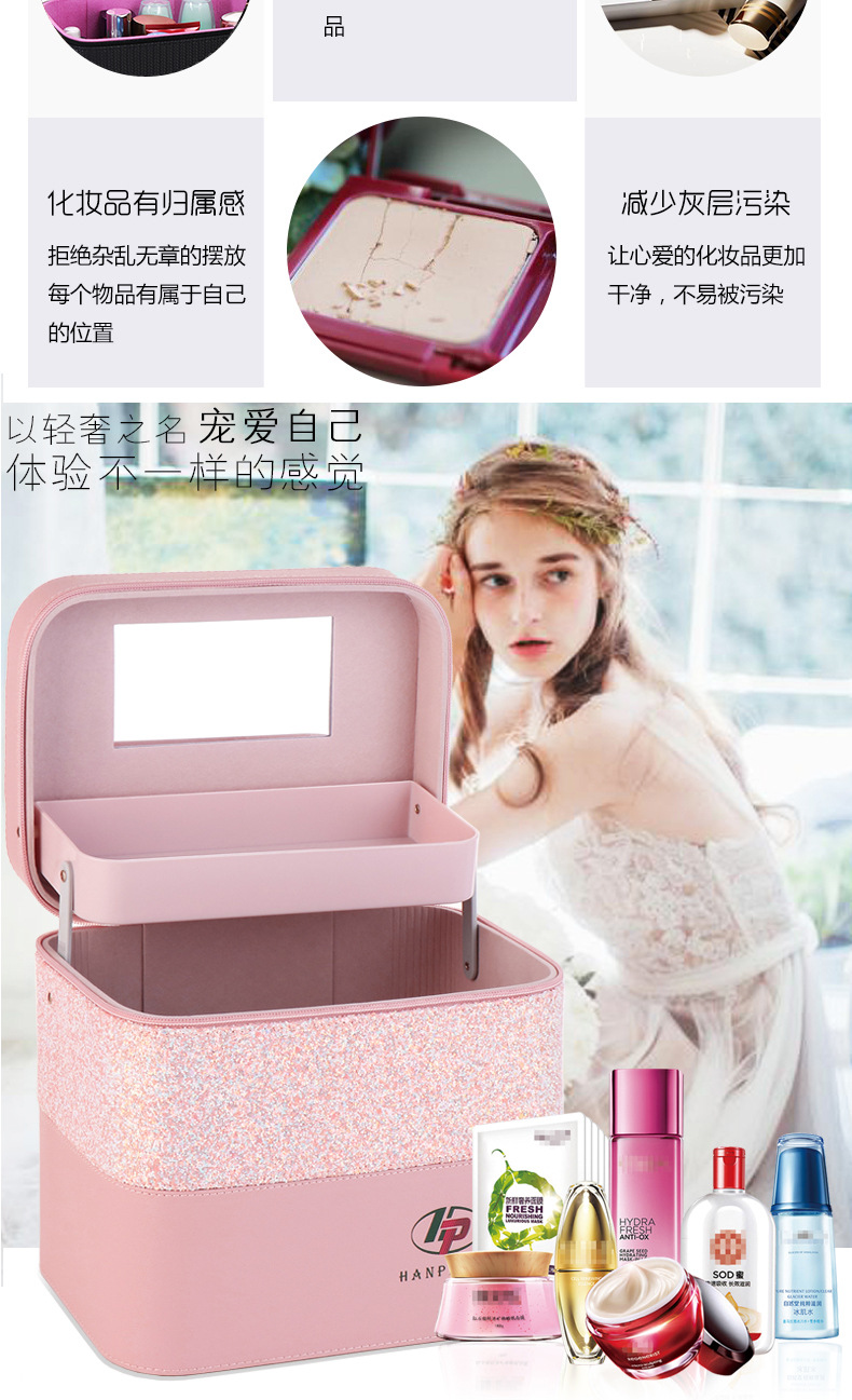 INS New Color Matching Large Capacity Cosmetic Bag Women's Portable and Simple Cosmetics Multi-Layer Storage Box Online Celebrity Suitcase Portable