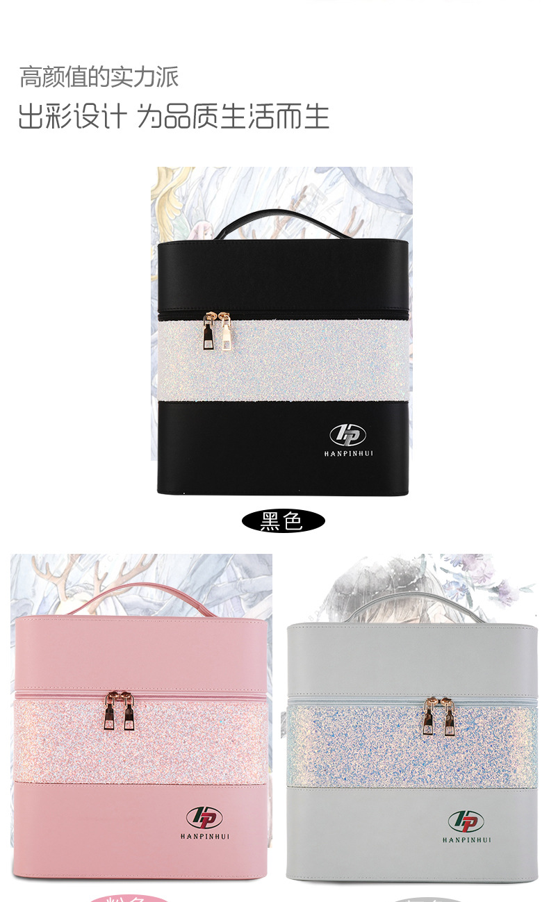 INS New Color Matching Large Capacity Cosmetic Bag Women's Portable and Simple Cosmetics Multi-Layer Storage Box Online Celebrity Suitcase Portable
