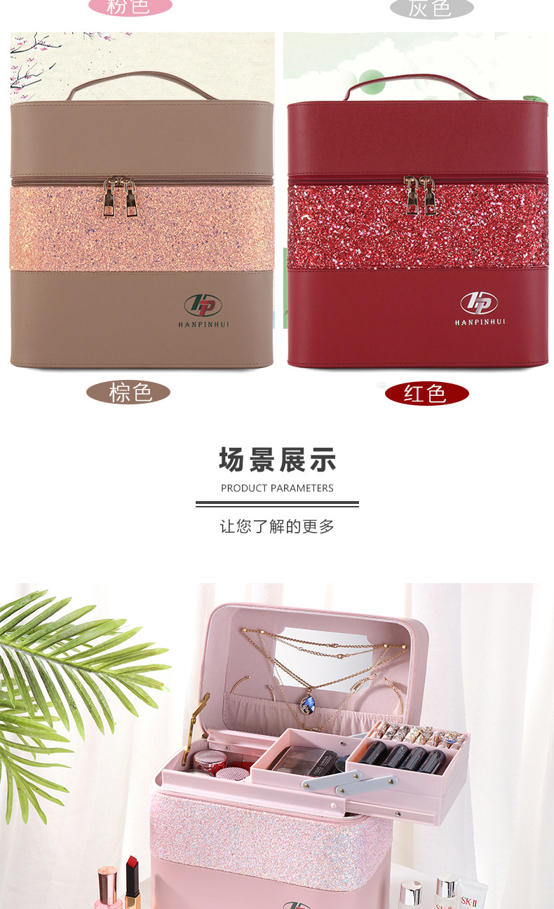 INS New Color Matching Large Capacity Cosmetic Bag Women's Portable and Simple Cosmetics Multi-Layer Storage Box Online Celebrity Suitcase Portable