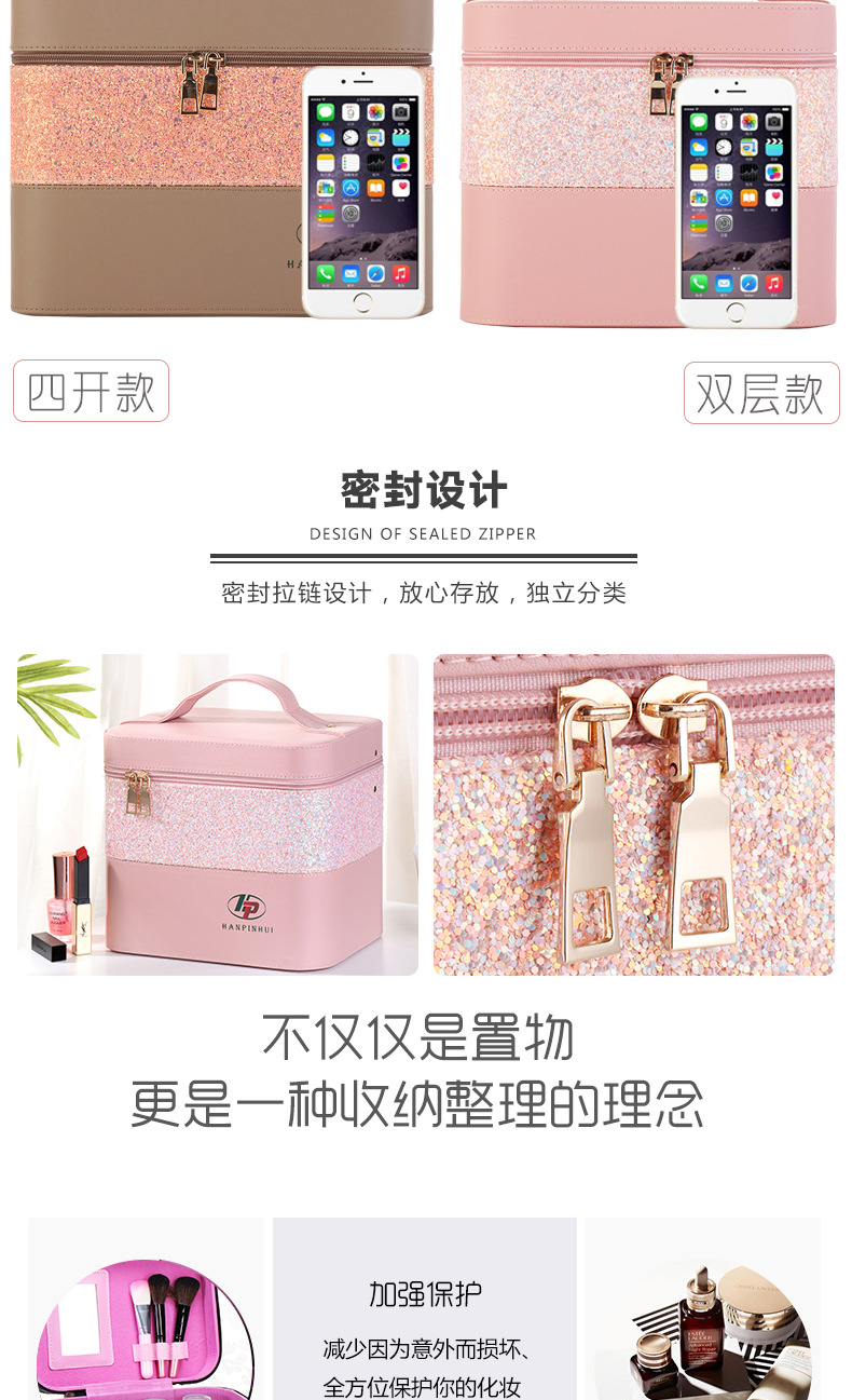 INS New Color Matching Large Capacity Cosmetic Bag Women's Portable and Simple Cosmetics Multi-Layer Storage Box Online Celebrity Suitcase Portable