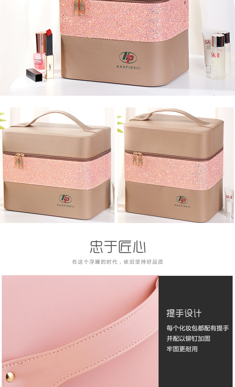 INS New Color Matching Large Capacity Cosmetic Bag Women's Portable and Simple Cosmetics Multi-Layer Storage Box Online Celebrity Suitcase Portable