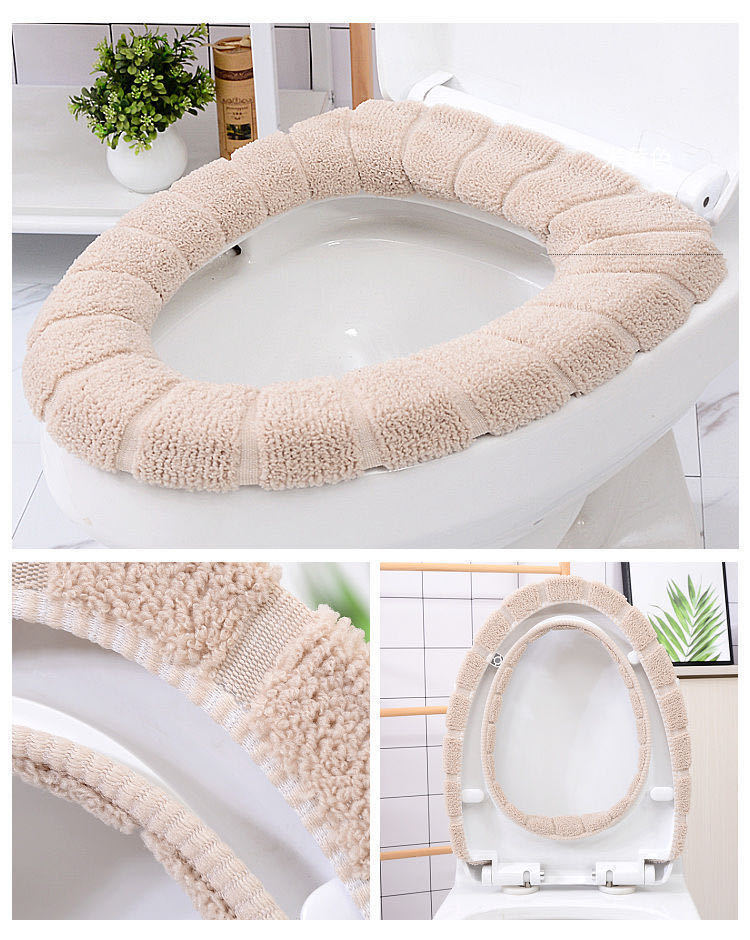 Knitted Toilet Mat Thickened Household Cushions Removable and Washable Toilet Seat Cover Toilet Cushion Toilet Lid Universal Winter Warm
