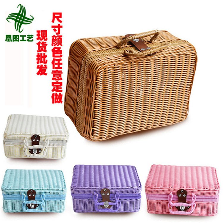 Wholesale Imitating Rattan Boxes Vintage Portable Storage Box Wedding Shooting Decorative Photo Gift Rattan Storage Box