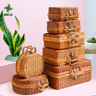 Wholesale Imitating Rattan Boxes Vintage Portable Storage Box Wedding Shooting Decorative Photo Gift Rattan Storage Box