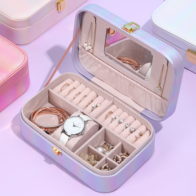Jewelry Box Female Online Influencer European Princess Portable Large Capacity Earrings Earrings Necklace Jewelry Storage Box
