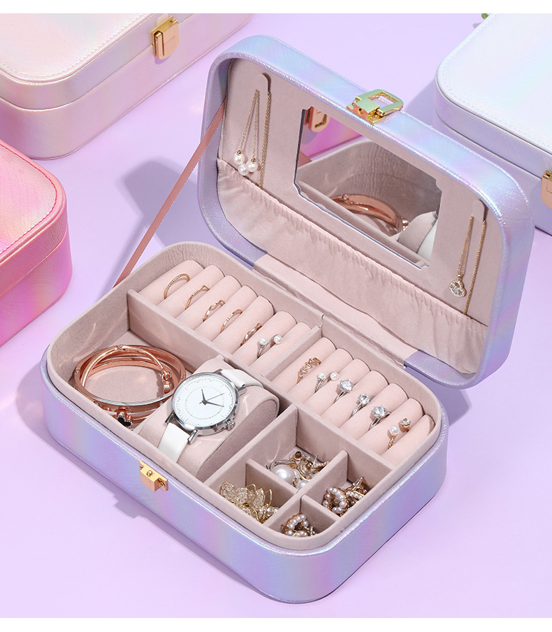 Jewelry Box Female Online Influencer European Princess Portable Large Capacity Earrings Earrings Necklace Jewelry Storage Box