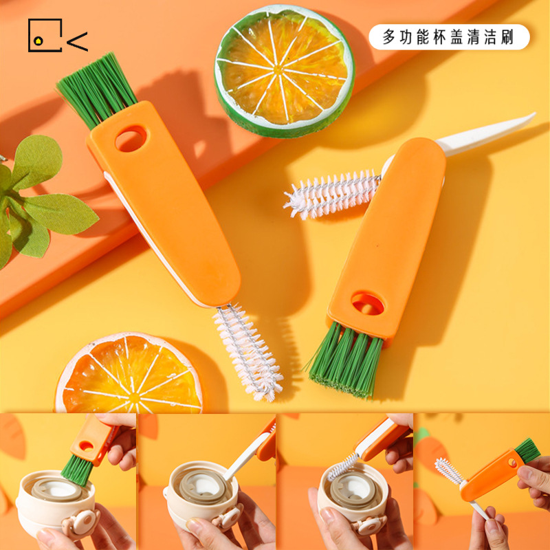 Three-in-One Cup Lid Cleaning Brush Japanese Style Rubber Gasket Groove Cleaning Brush Sub Baby Bottle Brush clean brush