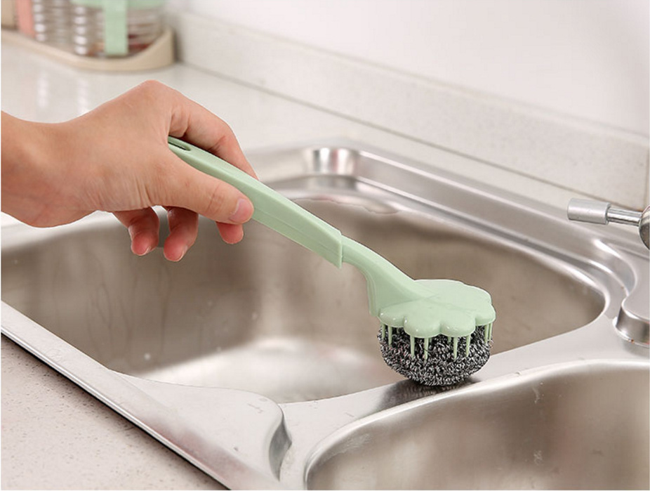 Wire ball brush with handle wash the dishes wash the pan clean brush kitchen plum blossom pan brush clean the ball