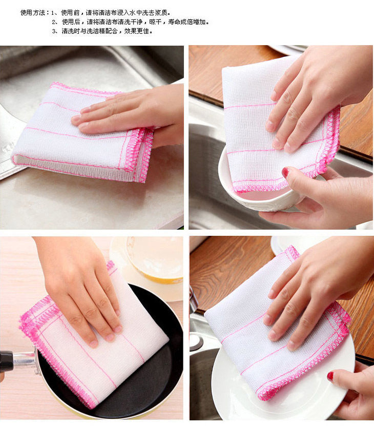 In Stock Wholesale Cotton Yarn Dishcloth Oil-Free Wood Fiber Dish Towel Kitchen Cleaning Rag Absorbent Scouring Pad