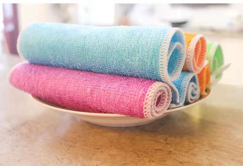 Bamboo Fiber Dishcloth Oil-Free Rag Absorbent Lint-Free Dish Towel Thickened Kitchen Special Scouring Pad Double Layer