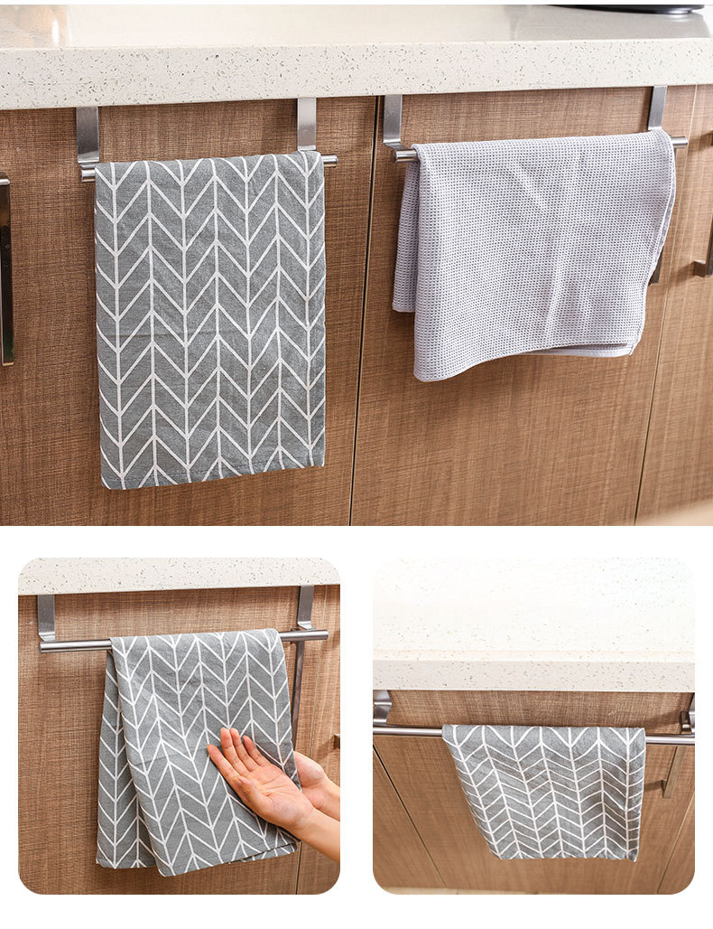 Factory in Stock Stainless Steel Single-Rod Towel Rack Kitchen Non-Perforated Towel Hanging Rod Cabinet Door Back Rag Rack