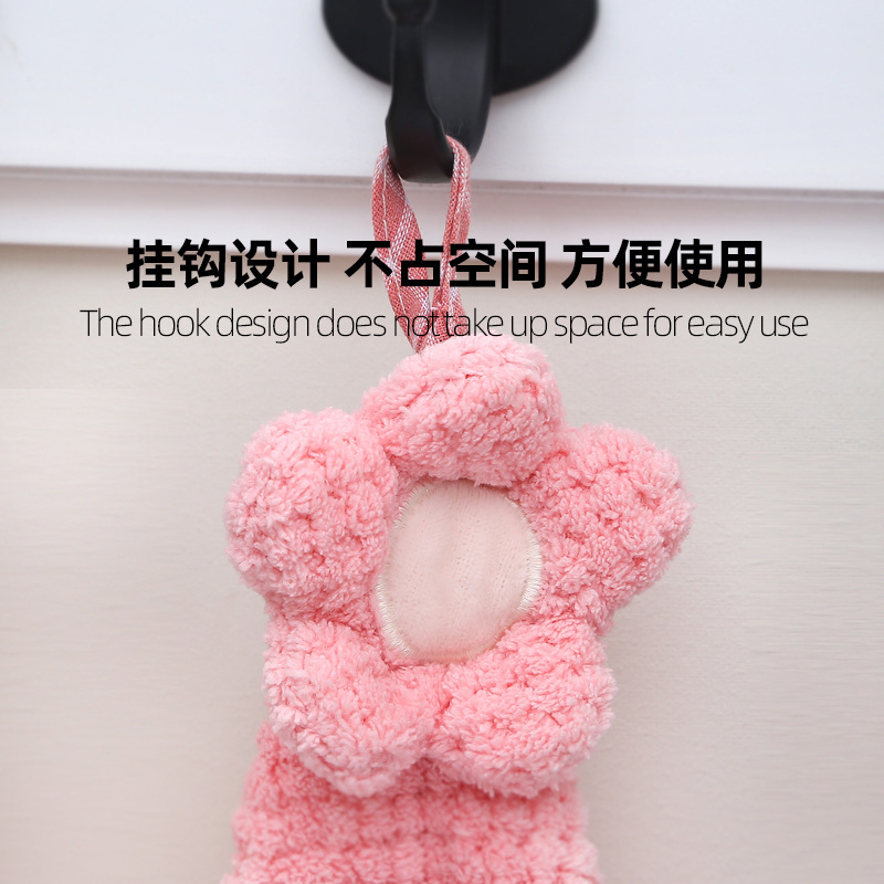 Towel Kitchen Hanging Coral Fleece Hand Towel Cartoon Animal Head Towel Cute Thickening Rag