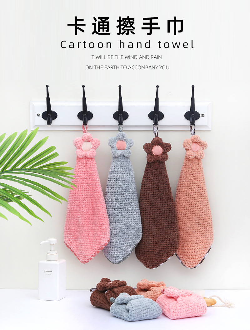 Towel Kitchen Hanging Coral Fleece Hand Towel Cartoon Animal Head Towel Cute Thickening Rag