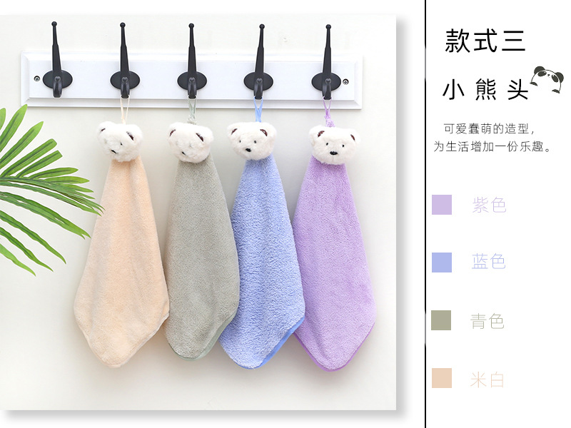 Towel Kitchen Hanging Coral Fleece Hand Towel Cartoon Animal Head Towel Cute Thickening Rag