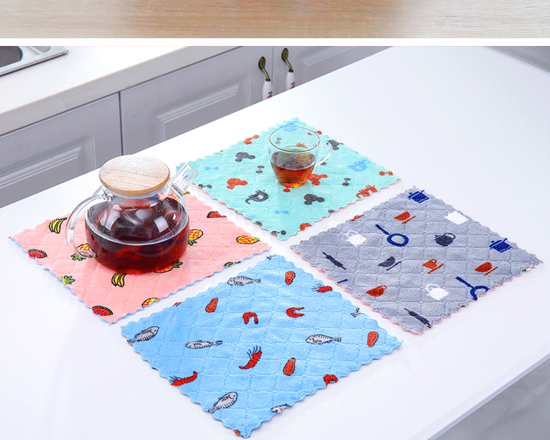 Coral Fleece Printed Rag Kitchen Dishcloth Housekeeping Cleaning Towel Absorbent Multifunctional Household Seamless Absorbent Towel