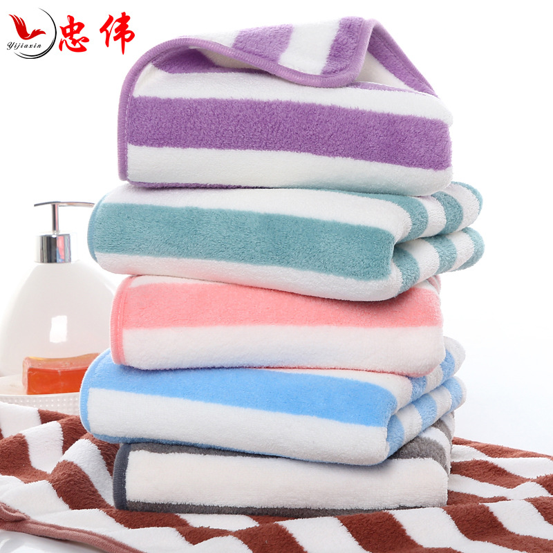 Warp Knitted Coral Fleece Thickened Color Stripes Towel Absorbent Not Easy to Lint Bath Towel Supermarket Gift Face Towel Stall Household Kitchen Towel