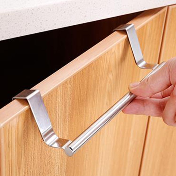 Kitchen Stainless Steel Single-Rod Towel Rack Cabinet Door Back Rag Rack Bathroom Punch-Free Towel Rod Rack
