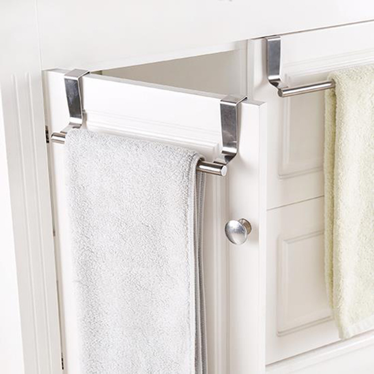 Kitchen Stainless Steel Single-Rod Towel Rack Cabinet Door Back Rag Rack Bathroom Punch-Free Towel Rod Rack
