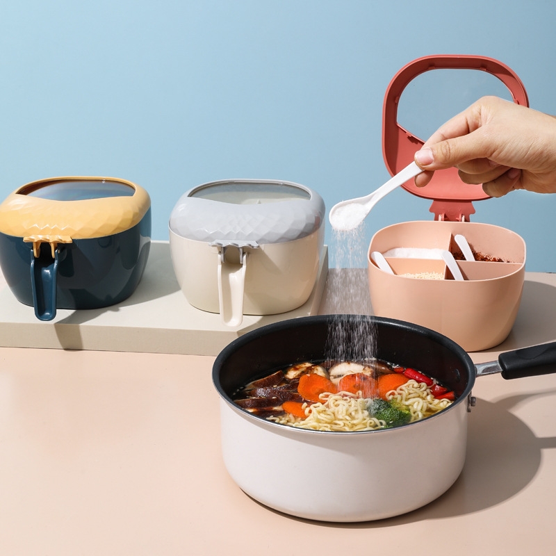 Z50-four Grid Condiment Dispenser Kitchen Supplies with Small Spoon Seasoning Containers Creative Seasoning Seasoning Bottle