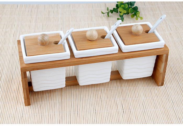 European-Style Ceramic Seasoning Jar Three-Piece Seasoning Bottle Seasoning Box Gift Gift Box Set