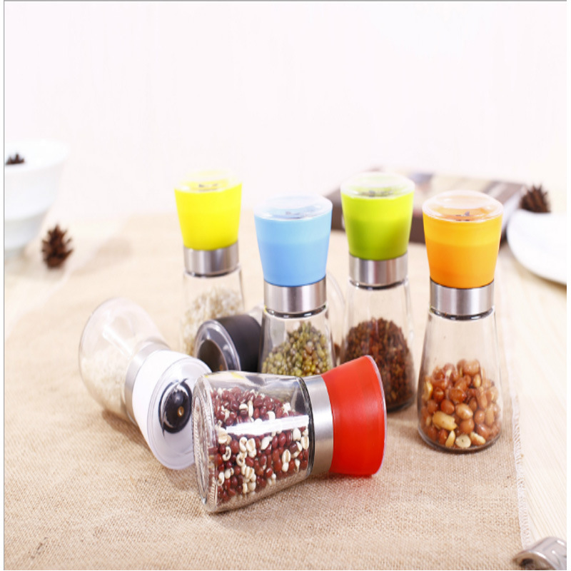 Cross-Border Black and White Pepper Grinder Manual Grinding Bottle Seasoning Bottle Glass Sea Salt Pepper Spice Jar Kitchen Supplies