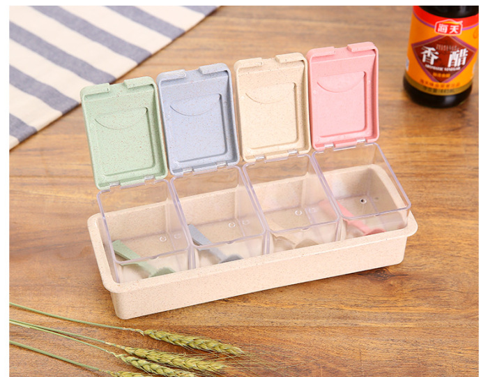 Wheat Straw Seasoning Tank Seasoning Bottle Set Kitchen Kitchen Stopped Salt Tank Seasoning Tank