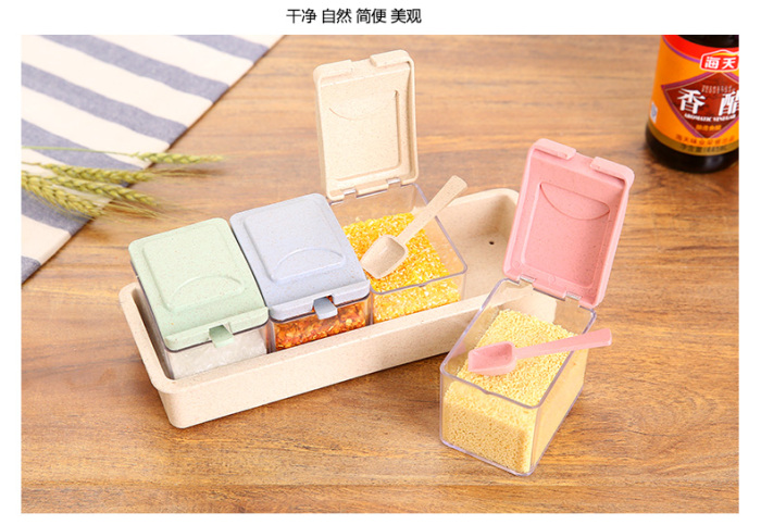 Wheat Straw Seasoning Tank Seasoning Bottle Set Kitchen Kitchen Stopped Salt Tank Seasoning Tank