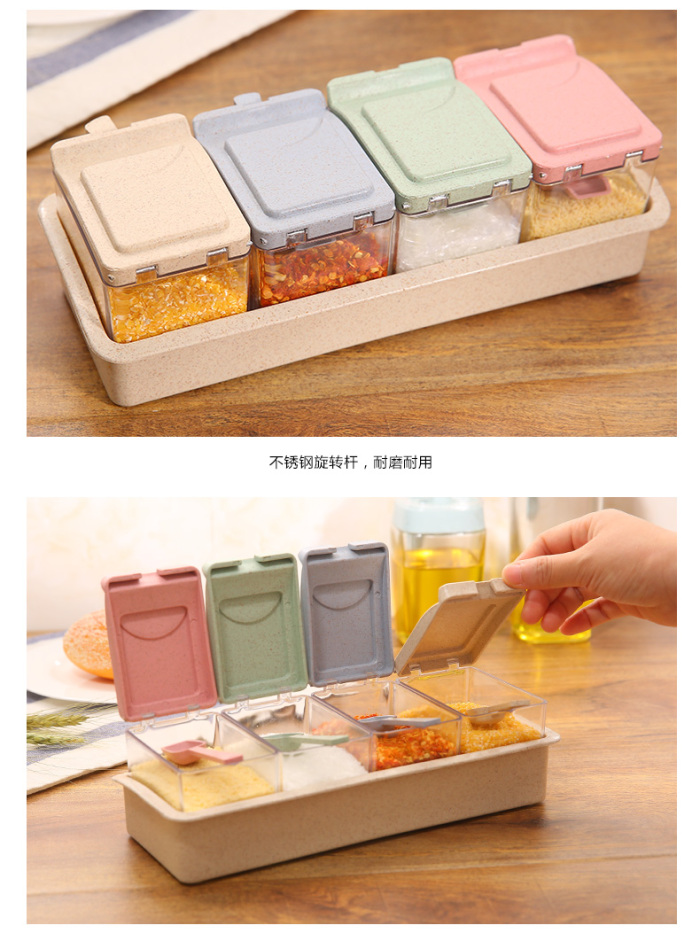 Wheat Straw Seasoning Tank Seasoning Bottle Set Kitchen Kitchen Stopped Salt Tank Seasoning Tank