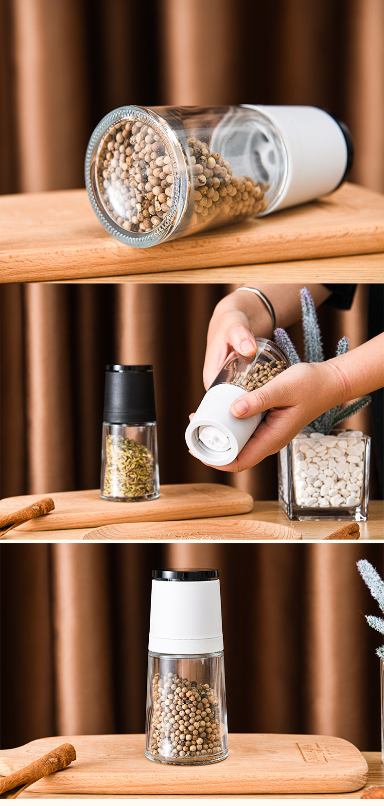 Kitchen Supplies Japanese Manual Pepper Grinder Seasoning Bottle Glass Condiment Bottle Pepper Peppercorn Grinder
