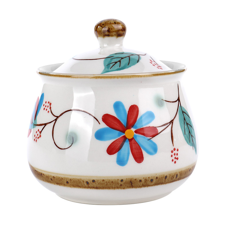 Japanese Pastoral Style Ceramic Seasoning Jar Seasoning Bottle Salt Jar Sugar/MSG Condiment Dispenser Home Use Set Combination Wholesale