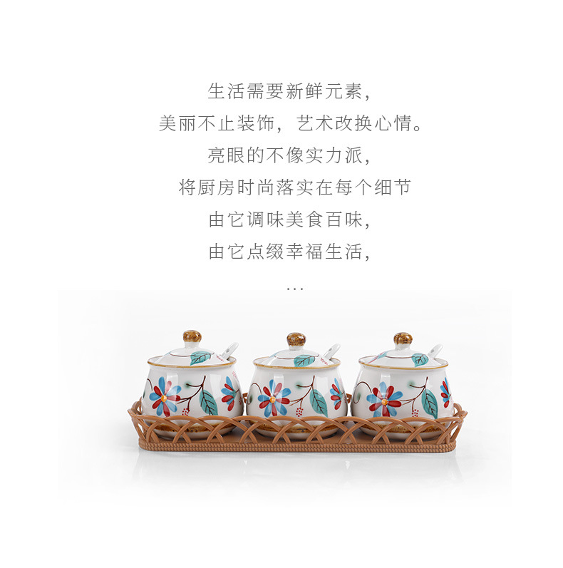 Japanese Pastoral Style Ceramic Seasoning Jar Seasoning Bottle Salt Jar Sugar/MSG Condiment Dispenser Home Use Set Combination Wholesale Japanese Pastoral Style Ceramic Seasoning Jar Seasoning Bottle Salt Jar Sugar/MSG Condiment Dispenser Home Use Set Combination Wholesale