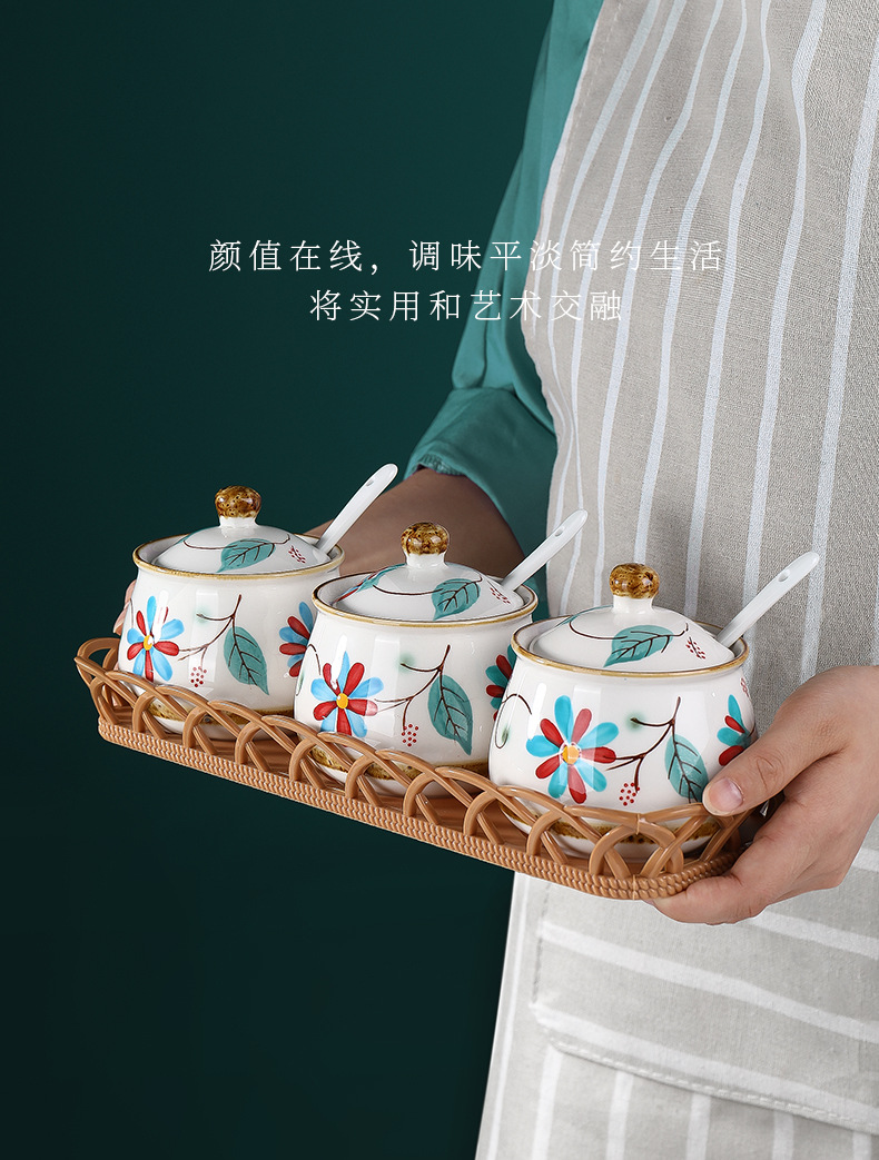 Japanese Pastoral Style Ceramic Seasoning Jar Seasoning Bottle Salt Jar Sugar/MSG Condiment Dispenser Home Use Set Combination Wholesale Japanese Pastoral Style Ceramic Seasoning Jar Seasoning Bottle Salt Jar Sugar/MSG Condiment Dispenser Home Use Set Combination Wholesale