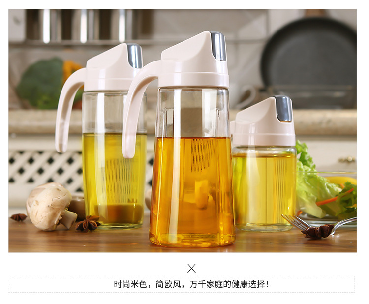 Oiler Kitchen Supplies Glass Oiler Automatic Lid-Opening Seasoning Bottle Household Leak-Proof Soy Sauce Bottle Oiler Wine Pot Vinegar Pot