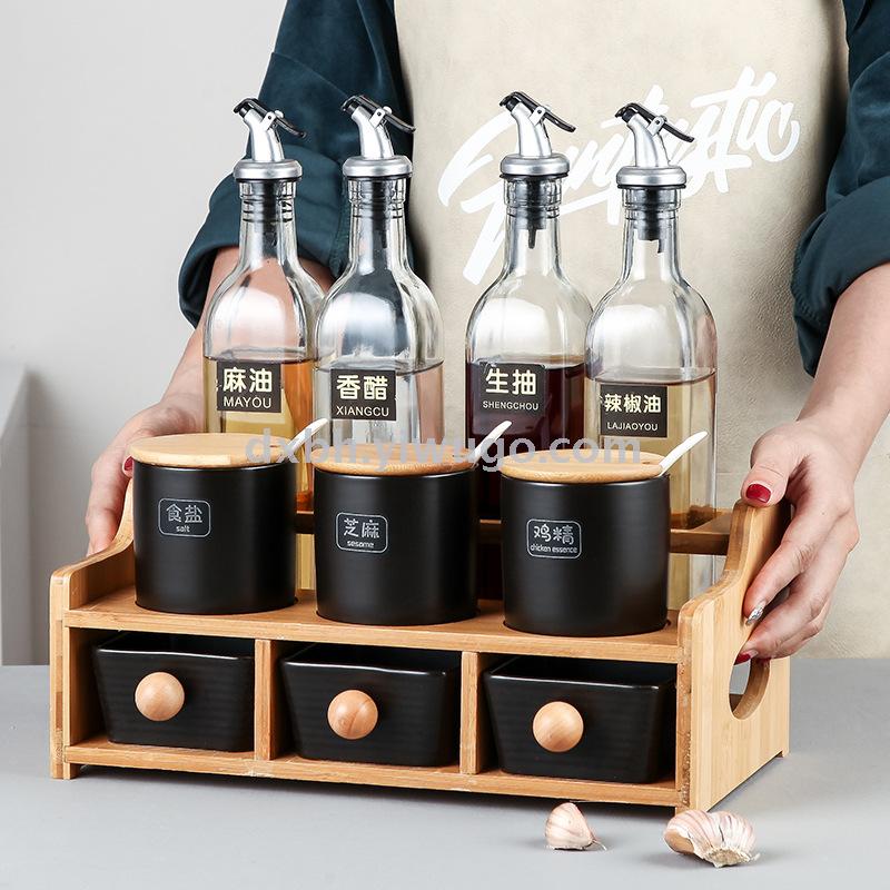 Nordic kitchen ceramic salt and sugar seasoning set household seasoning bottle storage box combination