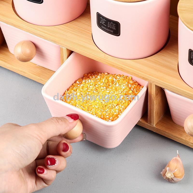 Nordic kitchen ceramic salt and sugar seasoning set household seasoning bottle storage box combination