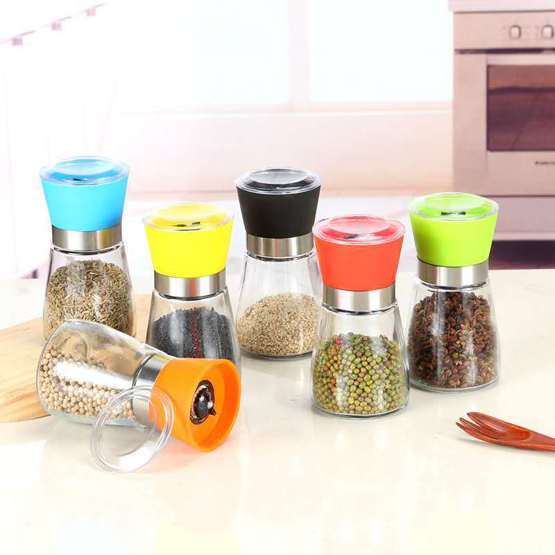 Wholesale Manual Grinding Device Kitchen Seasoning Glass Bottle 304 Stainless Steel Paper Shredder Seasoning Bottle Black Pepper Glass