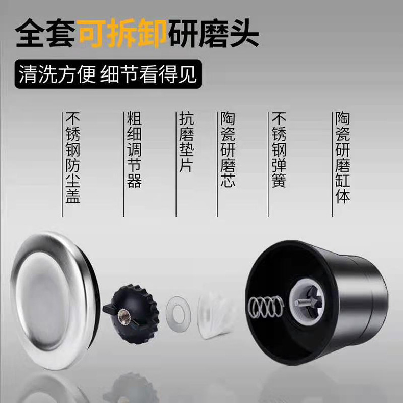 Wholesale Manual Grinding Device Kitchen Seasoning Glass Bottle 304 Stainless Steel Paper Shredder Seasoning Bottle Black Pepper Glass