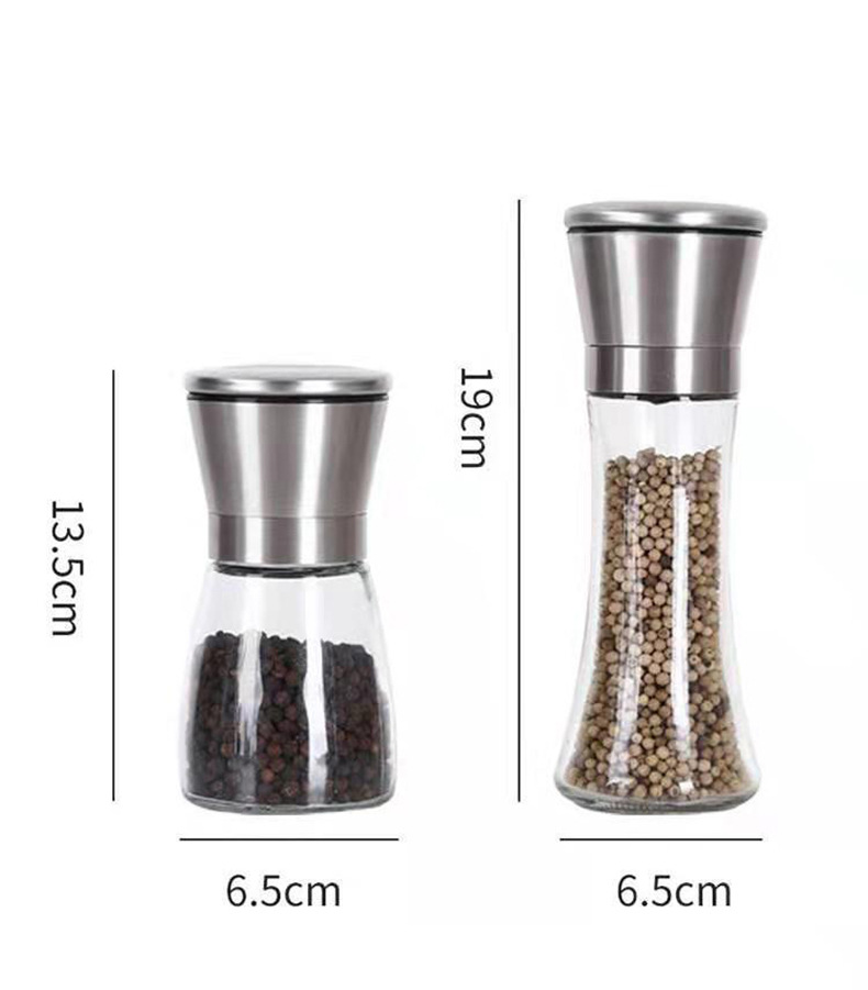 Wholesale Manual Grinding Device Kitchen Seasoning Glass Bottle 304 Stainless Steel Paper Shredder Seasoning Bottle Black Pepper Glass