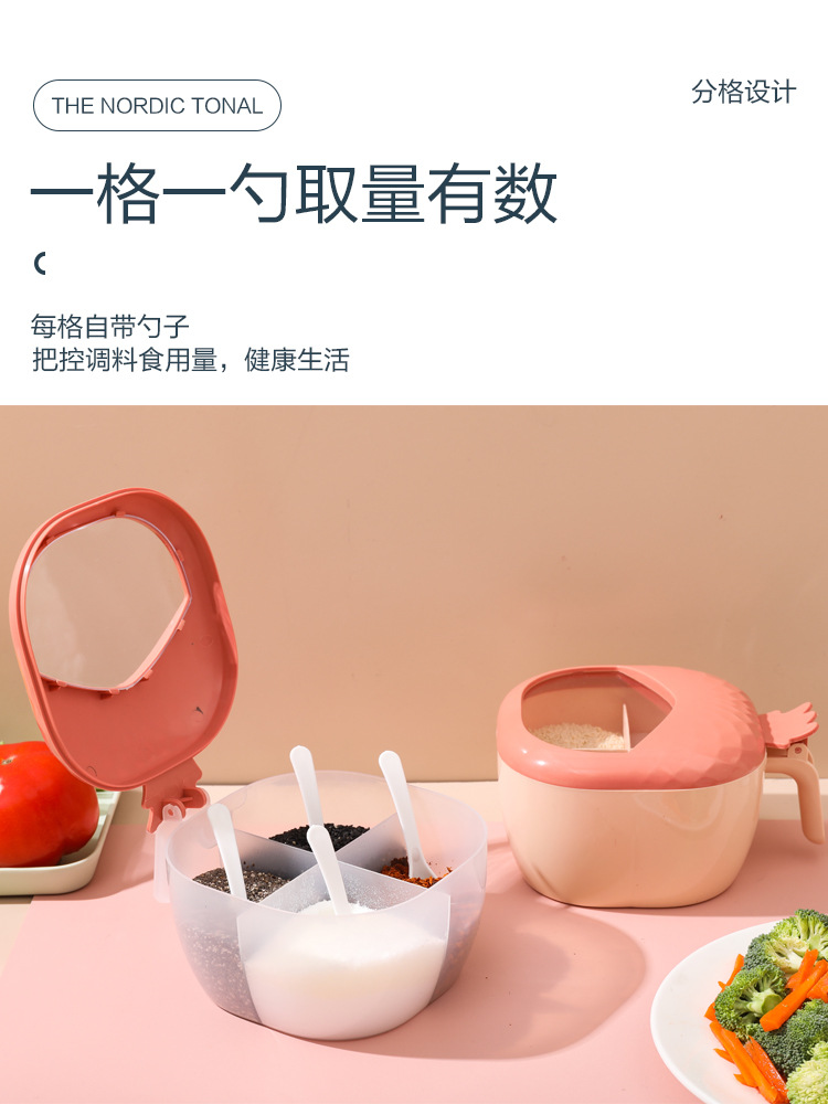 Household Seasoning Jar Kitchen Supplies Four Grids Seasoning Box with Small Spoon Seasoning Containers Creative Seasoning Seasoning Bottle