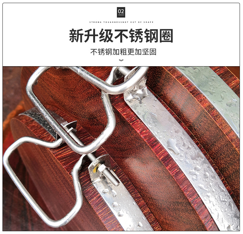 Wood Cutting Board CrackResistant CutResistant Steel Ring Solid Wood round Cutting Board Red Iron Wooden Chopping Board