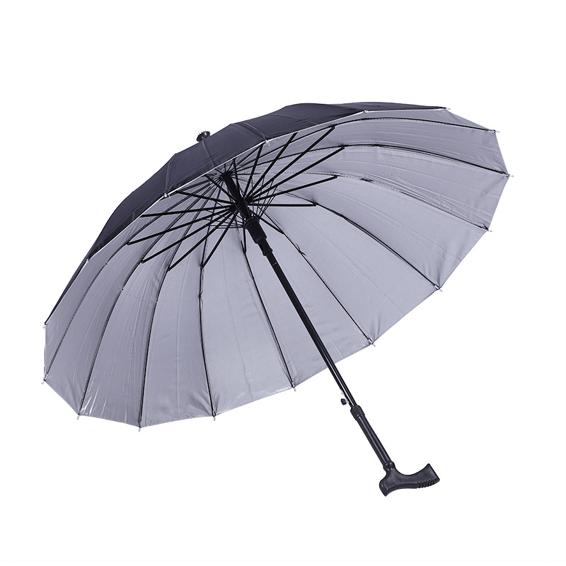 Umbrella 56cm16k Automatic Crutch Umbrella Black Silver Glue Umbrella for the Elderly Gift Umbrella Custom Logo Spot