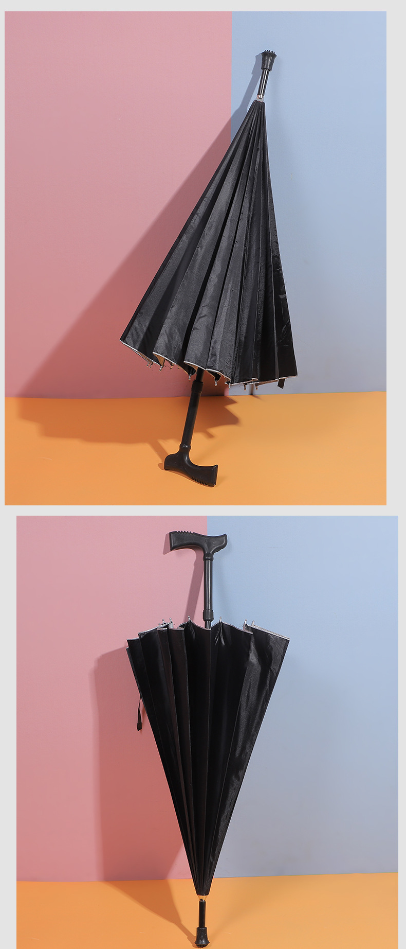 Umbrella 56cm16k Automatic Crutch Umbrella Black Silver Glue Umbrella for the Elderly Gift Umbrella Custom Logo Spot