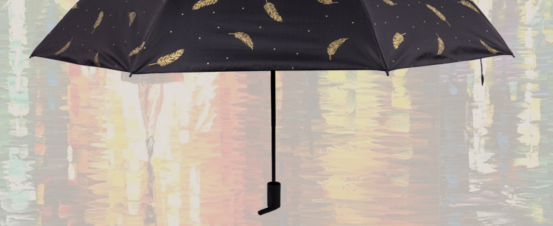 Bronzed feather umbrella for men and women stylish sun block umbrellas triple a fold manually folded vinyl umbrellas