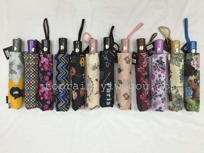 New Twelve Colors Mixed Dress Exotic Personality Three Fold Semi-automatic Umbrella
