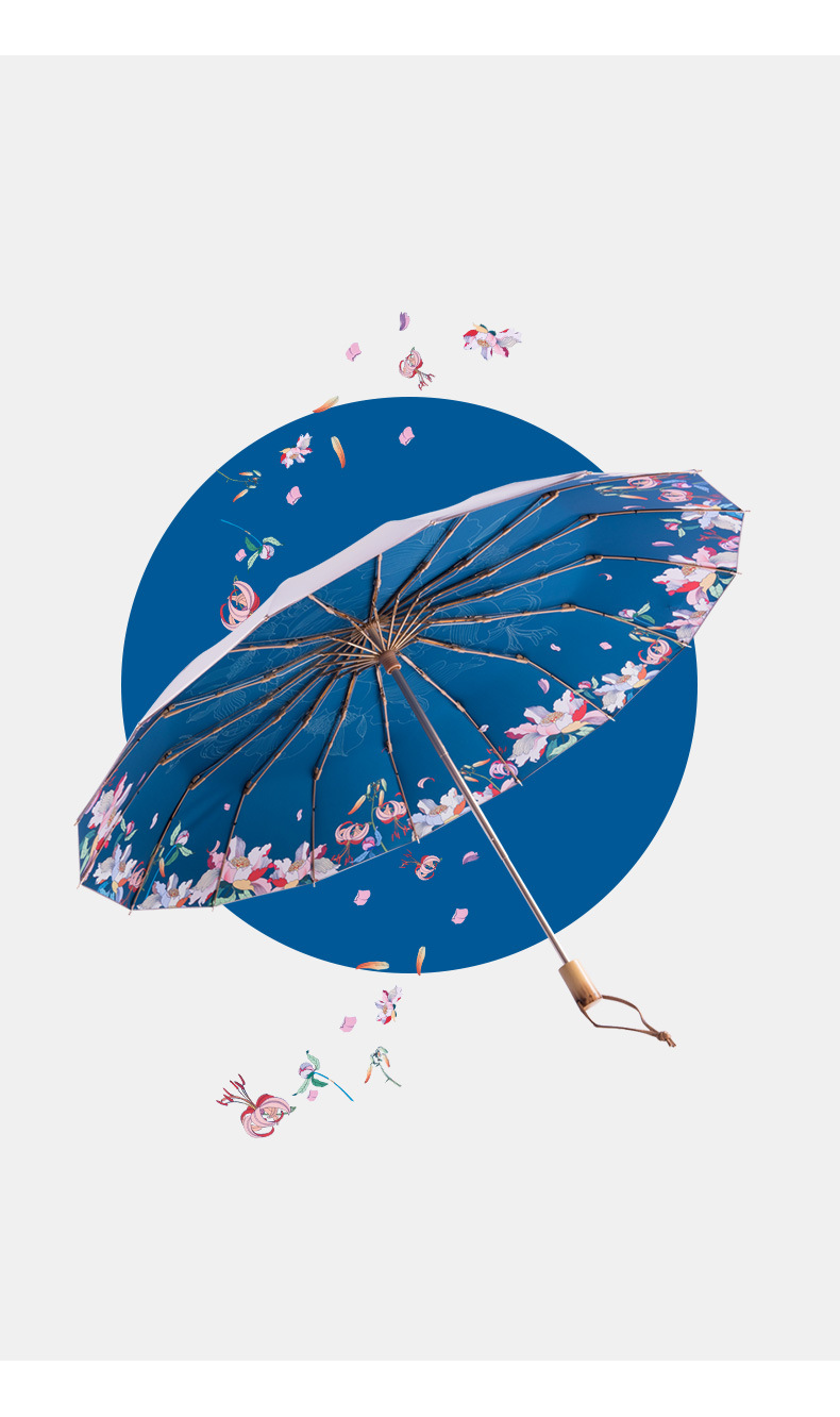 16 bone Reinforcement Wind and Rain Dual use Folding Large Sun umbrella to prevent ULTRAVIOLET light simple retro