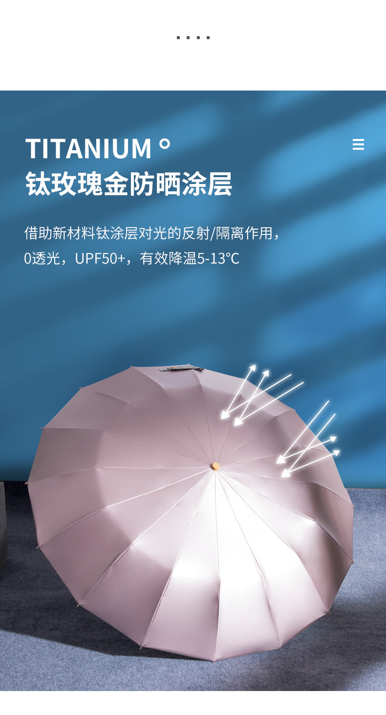 16 bone Reinforcement Wind and Rain Dual use Folding Large Sun umbrella to prevent ULTRAVIOLET light simple retro