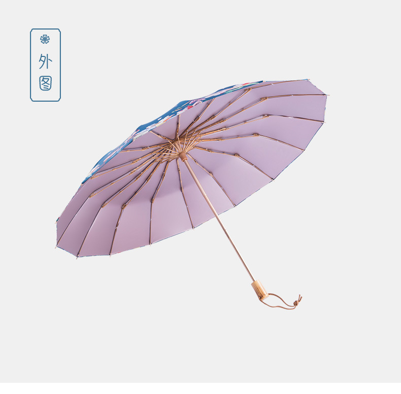 16 bone Reinforcement Wind and Rain Dual use Folding Large Sun umbrella to prevent ULTRAVIOLET light simple retro
