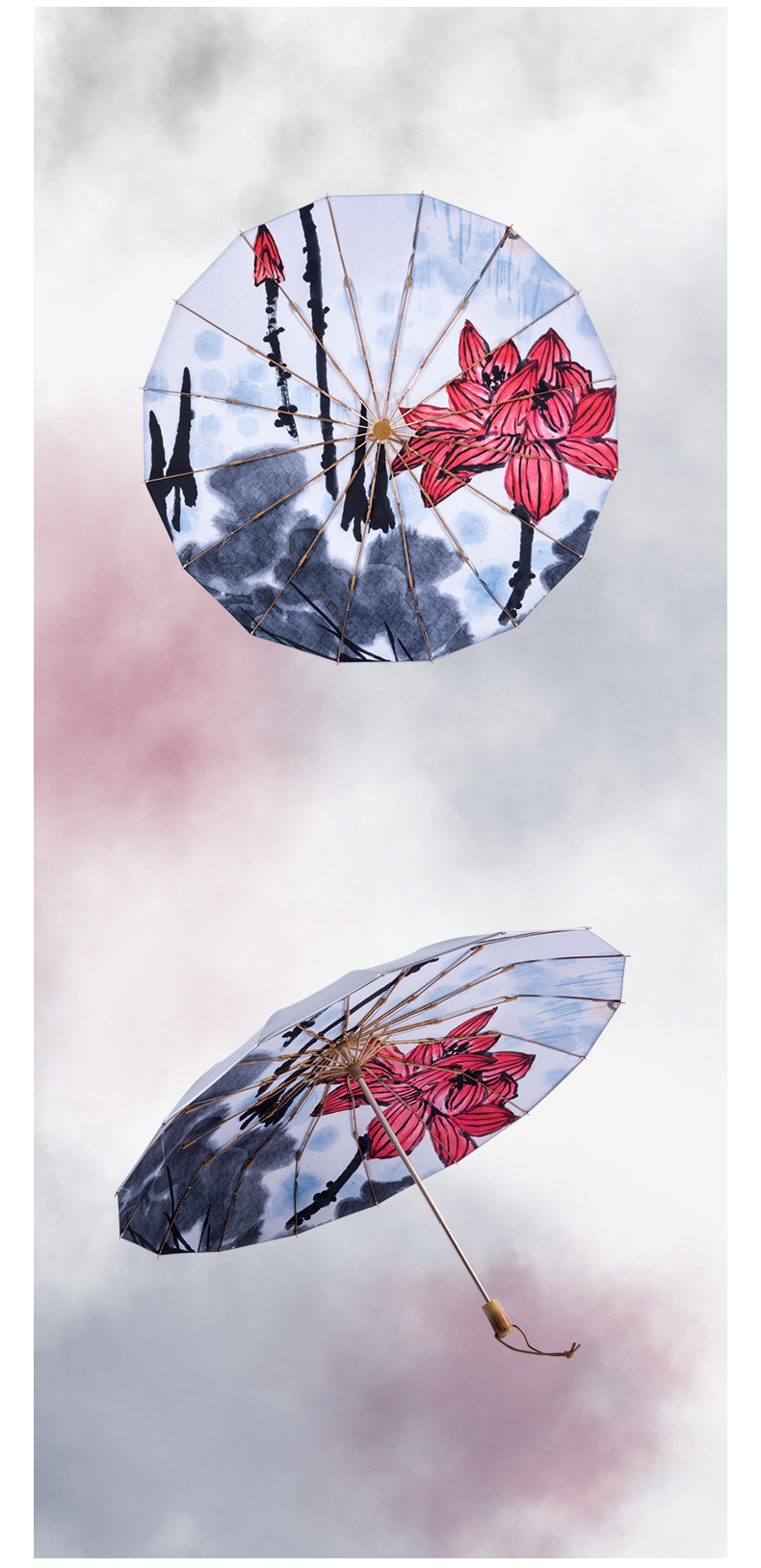 16 bone Reinforcement Wind and Rain Dual use Folding Large Sun umbrella to prevent ULTRAVIOLET light simple retro